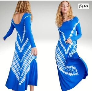 Zara Tie-Dye Blue and White Long Sleeve Dress